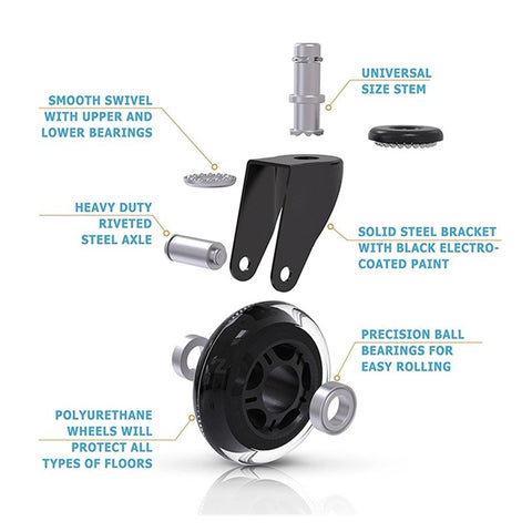 2.5 Inch Office Chair Caster Wheels Clear PU Safe Silent Roller Wheels Replacement for All Floors