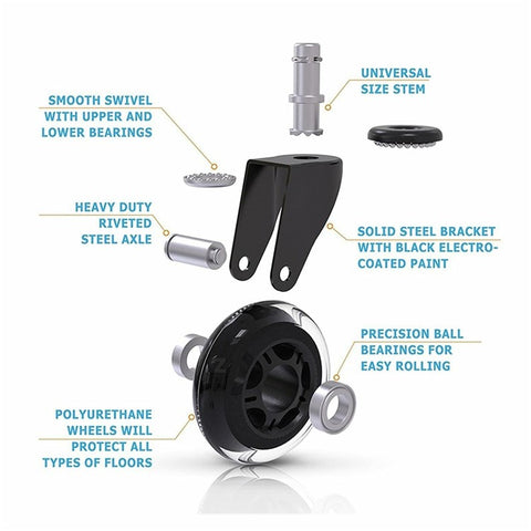 5PCS 2.5 Inch Office Chair Caster Wheels Clear PU Silent Roller Wheels Replacement for All Floors