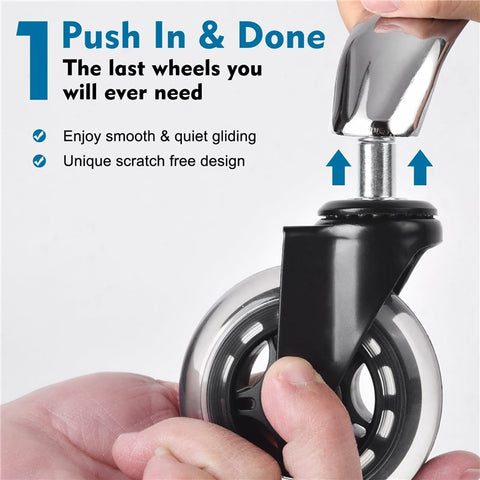 5PCS 2.5 Inch Office Chair Caster Wheels Clear PU Silent Roller Wheels Replacement for All Floors