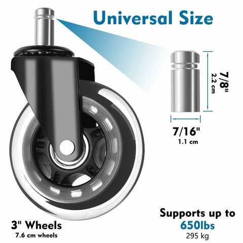5PCS Chair Caster Wheels 3 inch Silent Transparent Roller Wheels Replacement for Office Home Chair