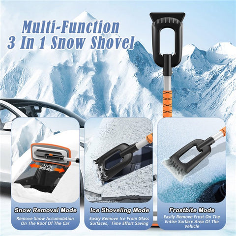 Car Snow Brush Ice Scraper 3 in 1 Extendable Aluminum Alloy Winter Snow Removal Tool