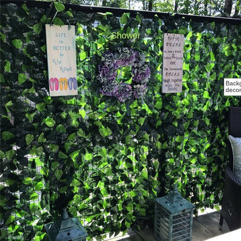 1 x 1m Light-Colored Pothos Leaves Artificial Hedge Privacy Screen Faux Leaf Fence Garden Yard Barrier Decor