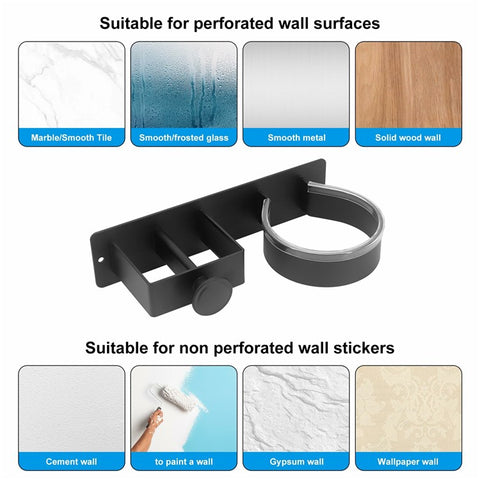 Hair Dryer Holder Wall Mount No Drill Bathroom Organizer for Hairdryer / Straightener / Curling Iron Storage Rack