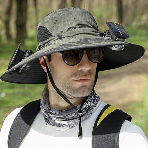 Detachable Solar Powered Fan Hat Wide Brim Summer Outdoor Sun Protection Cap for Men Hiking Fishing