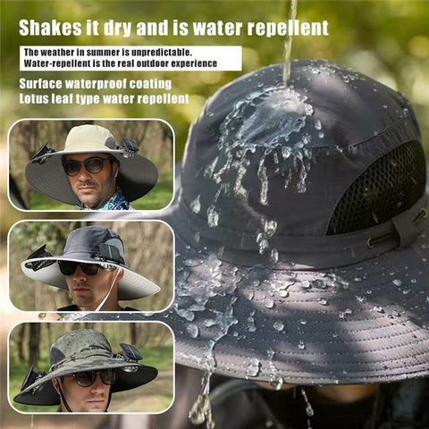 Detachable Solar Powered Fan Hat Wide Brim Summer Outdoor Sun Protection Cap for Men Hiking Fishing