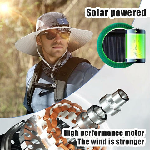 Detachable Solar Powered Fan Hat Wide Brim Summer Outdoor Sun Protection Cap for Men Hiking Fishing