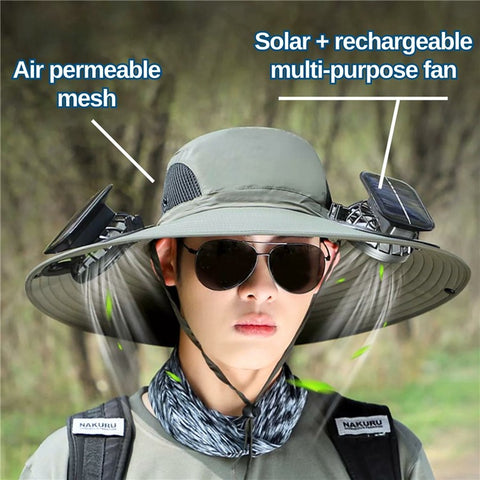Detachable Solar Powered Fan Hat Wide Brim Summer Outdoor Sun Protection Cap for Men Hiking Fishing
