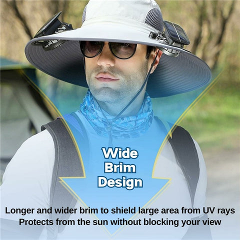 Detachable Solar Powered Fan Hat Wide Brim Summer Outdoor Sun Protection Cap for Men Hiking Fishing