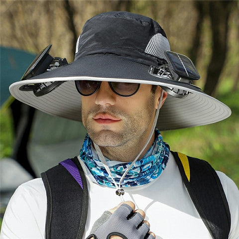 Detachable Solar Powered Fan Hat Wide Brim Summer Outdoor Sun Protection Cap for Men Hiking Fishing