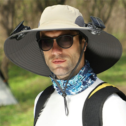 Detachable Solar Powered Fan Hat Wide Brim Summer Outdoor Sun Protection Cap for Men Hiking Fishing