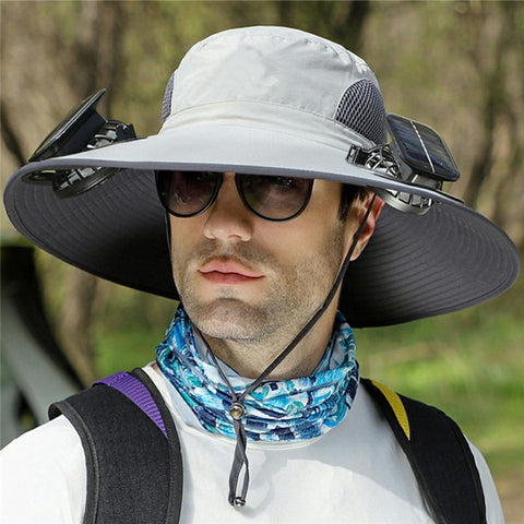 Detachable Solar Powered Fan Hat Wide Brim Summer Outdoor Sun Protection Cap for Men Hiking Fishing