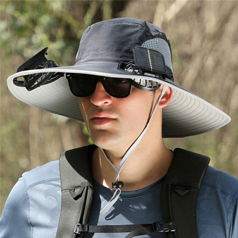 Detachable Solar Powered Fan Hat Wide Brim Summer Outdoor Sun Protection Cap for Men Hiking Fishing