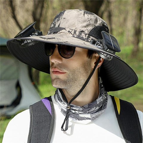 Detachable Solar Powered Fan Hat Wide Brim Summer Outdoor Sun Protection Cap for Men Hiking Fishing