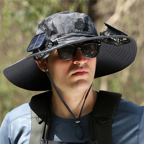 Detachable Solar Powered Fan Hat Wide Brim Summer Outdoor Sun Protection Cap for Men Hiking Fishing