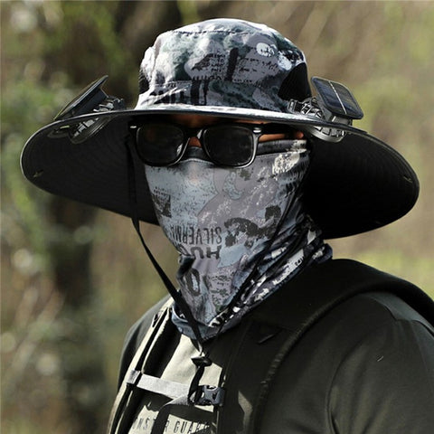 Detachable Solar Powered Fan Hat Wide Brim Summer Outdoor Sun Protection Cap for Men Hiking Fishing