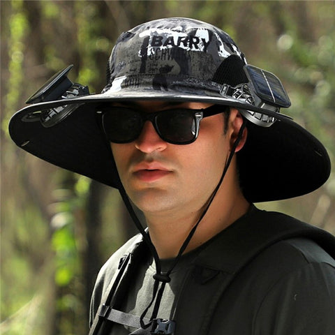 Detachable Solar Powered Fan Hat Wide Brim Summer Outdoor Sun Protection Cap for Men Hiking Fishing