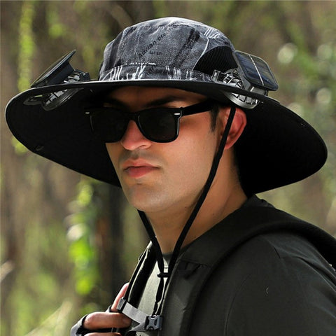 Detachable Solar Powered Fan Hat Wide Brim Summer Outdoor Sun Protection Cap for Men Hiking Fishing