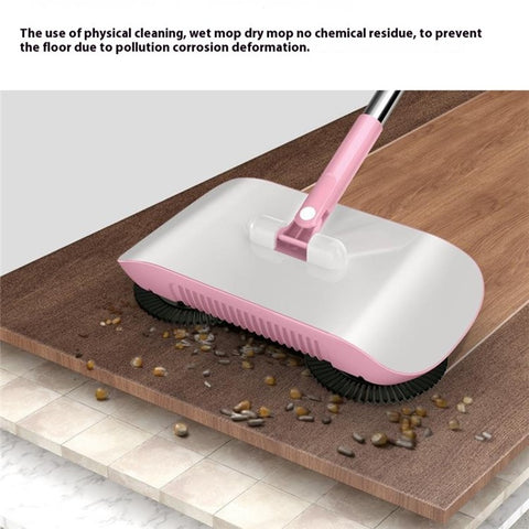 Floor Sweeper Hand Push 2 in 1 Cleaner Broom Dustpan Combo with Mop Pad for Home Office