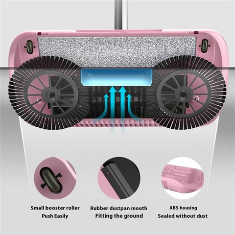 Floor Sweeper Hand Push 2 in 1 Cleaner Broom Dustpan Combo with Mop Pad for Home Office