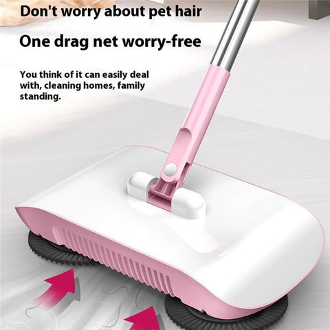 Floor Sweeper Hand Push 2 in 1 Cleaner Broom Dustpan Combo with Mop Pad for Home Office