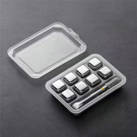 304 Stainless Steel Reusable Ice Blocks 8Pcs Whiskey Stones Chilling Rocks with Silicone Tongs for Wine / Whiskey