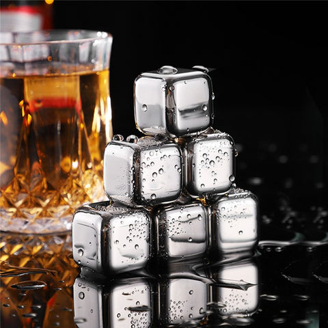 304 Stainless Steel Reusable Ice Blocks 8Pcs Whiskey Stones Chilling Rocks with Silicone Tongs for Wine / Whiskey