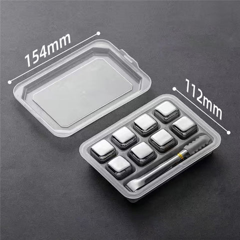 304 Stainless Steel Reusable Ice Blocks 8Pcs Whiskey Stones Chilling Rocks with Silicone Tongs for Wine / Whiskey