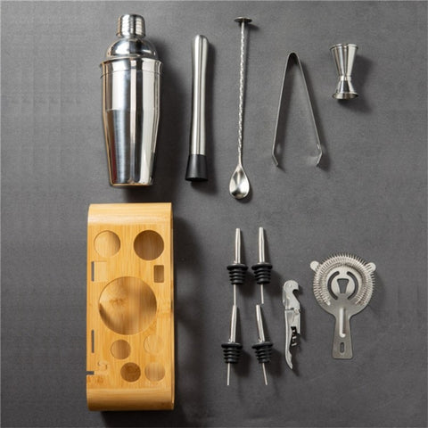 12 in 1 Cocktail Shaker Set Stainless Steel 700ML Bartender Mixer Bar Tools Kit with Bamboo Stand (BPA Free, No FDA)