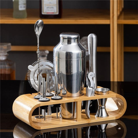 12 in 1 Cocktail Shaker Set Stainless Steel 700ML Bartender Mixer Bar Tools Kit with Bamboo Stand (BPA Free, No FDA)