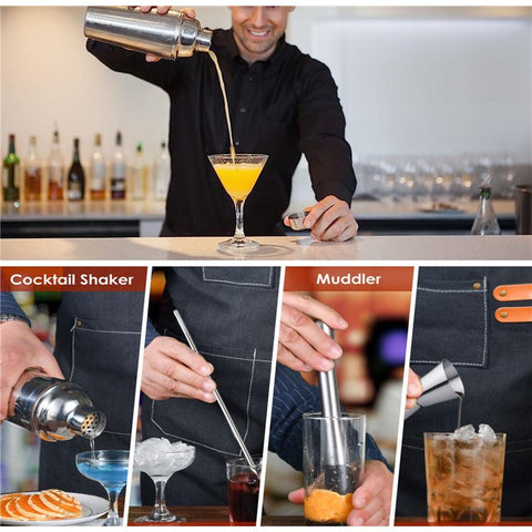 12 in 1 Cocktail Shaker Set Stainless Steel 700ML Bartender Mixer Bar Tools Kit with Bamboo Stand (BPA Free, No FDA)
