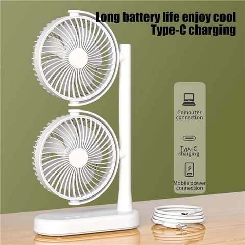 F-052 Dual Head Desk Fan for Office Dorm 3 Speeds USB Rechargeable Air Circulator Fan ( Built In 4000mAh Battery )