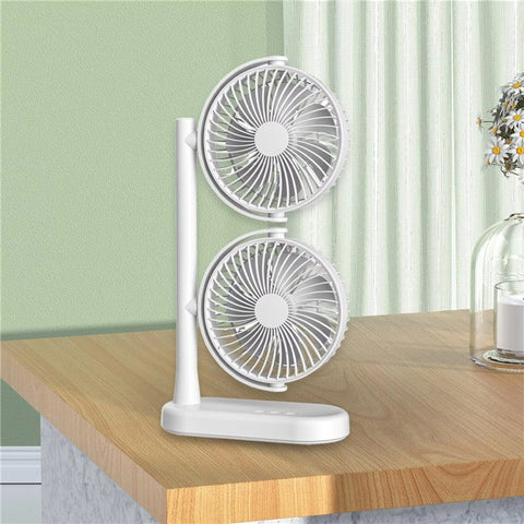 F-052 Dual Head Desk Fan for Office Dorm 3 Speeds USB Rechargeable Air Circulator Fan ( Built In 4000mAh Battery )