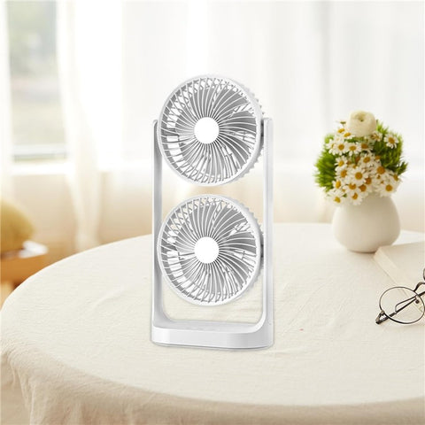 F-052 3 Speeds Adjustable Dual Head Desk Fan USB Charging Summer Air Circulator Fan for Office Dorm