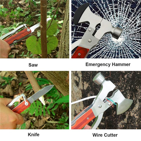 16 in 1 Multifunctional Stainless Steel Axe Hammer Outdoor Emergency Safety Tool Saw Blade