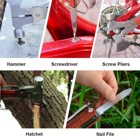 16 in 1 Multifunctional Stainless Steel Axe Hammer Outdoor Emergency Safety Tool Saw Blade