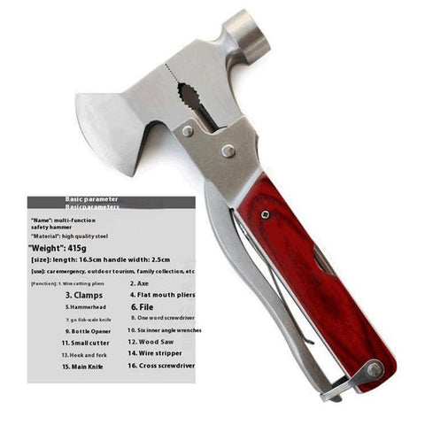16 in 1 Multifunctional Stainless Steel Axe Hammer Outdoor Emergency Safety Tool Saw Blade