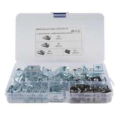 80PCS Cars Motorcycles Clip Nuts M4 M5 M6 M8 U Clips Replacement Screw Base Fasteners