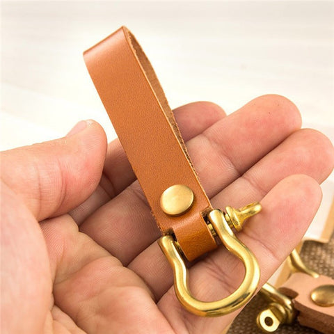 Top-layer Cowhide Leather Key Chain Brass Car Home Key Ring Strap Holder Loop