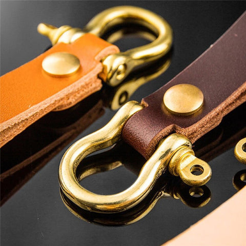 Top-layer Cowhide Leather Key Chain Brass Car Home Key Ring Strap Holder Loop