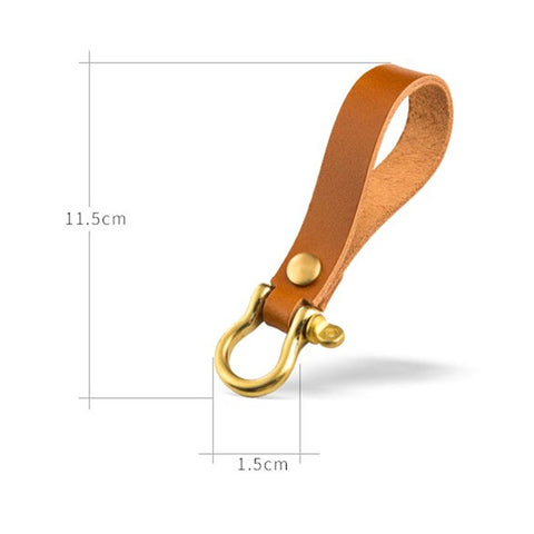 Top-layer Cowhide Leather Key Chain Brass Car Home Key Ring Strap Holder Loop
