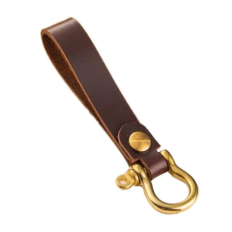 Top-layer Cowhide Leather Key Chain Brass Car Home Key Ring Strap Holder Loop