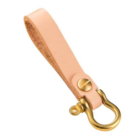 Top-layer Cowhide Leather Key Chain Brass Car Home Key Ring Strap Holder Loop