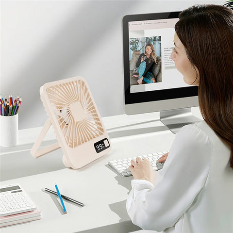 Q3 Digital Display Desk Fan USB Rechargeable 5 Speeds Ultra Thin Mute Cooling Fan (CE Certified)