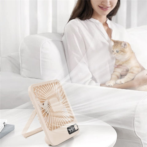 Q3 Digital Display Desk Fan USB Rechargeable 5 Speeds Ultra Thin Mute Cooling Fan (CE Certified)