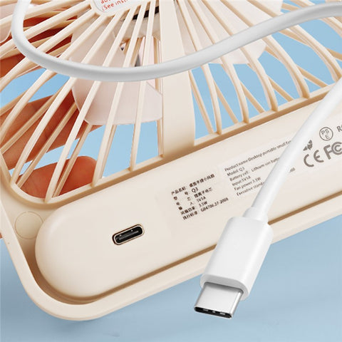 Q3 Digital Display Desk Fan USB Rechargeable 5 Speeds Ultra Thin Mute Cooling Fan (CE Certified)
