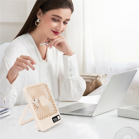Q3 Digital Display Desk Fan USB Rechargeable 5 Speeds Ultra Thin Mute Cooling Fan (CE Certified)