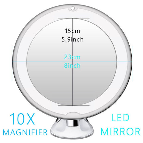 10X Magnification LED Mirror 8-inch Makeup Mirror with Suction Cup Design for Bathroom Dressing Table