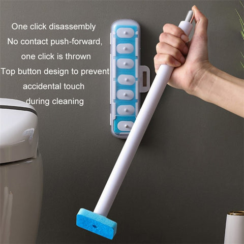 Magnetic Wall Mounted Toilet Brush Set Disposable WC Brush Head Long Handle Toilet Cleaner