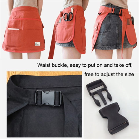 Multi Pockets Cosmetics Gardening Tools Storage Short Apron Waist Buckle Canvas Work Apron
