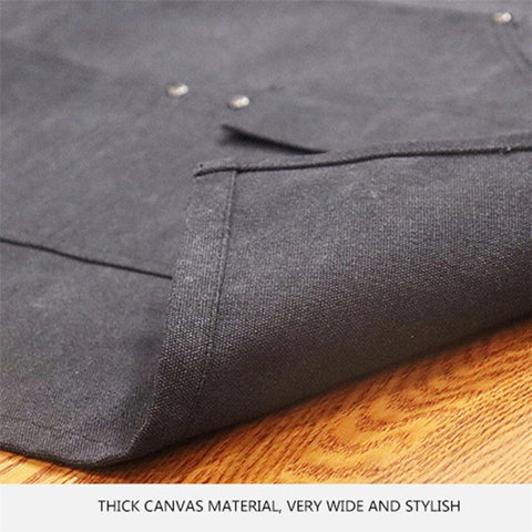 D001 Multi-pockets Apron Waterproof Canvas Apron for Heavy Duty Woodworking Gardening, Brown Leather Strap